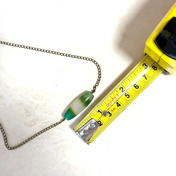 2/$20, Green Agate Short Necklace, Large Gemstone Bar Pendant & Bronze Chain - Picture 8 of 11